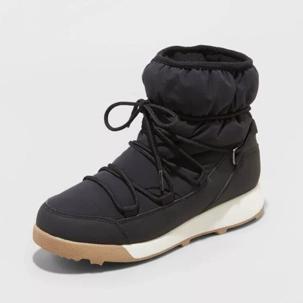 NEW All in Motion Women's Cara Winter Boots Lace Up Ankle Boots- Black Size 10